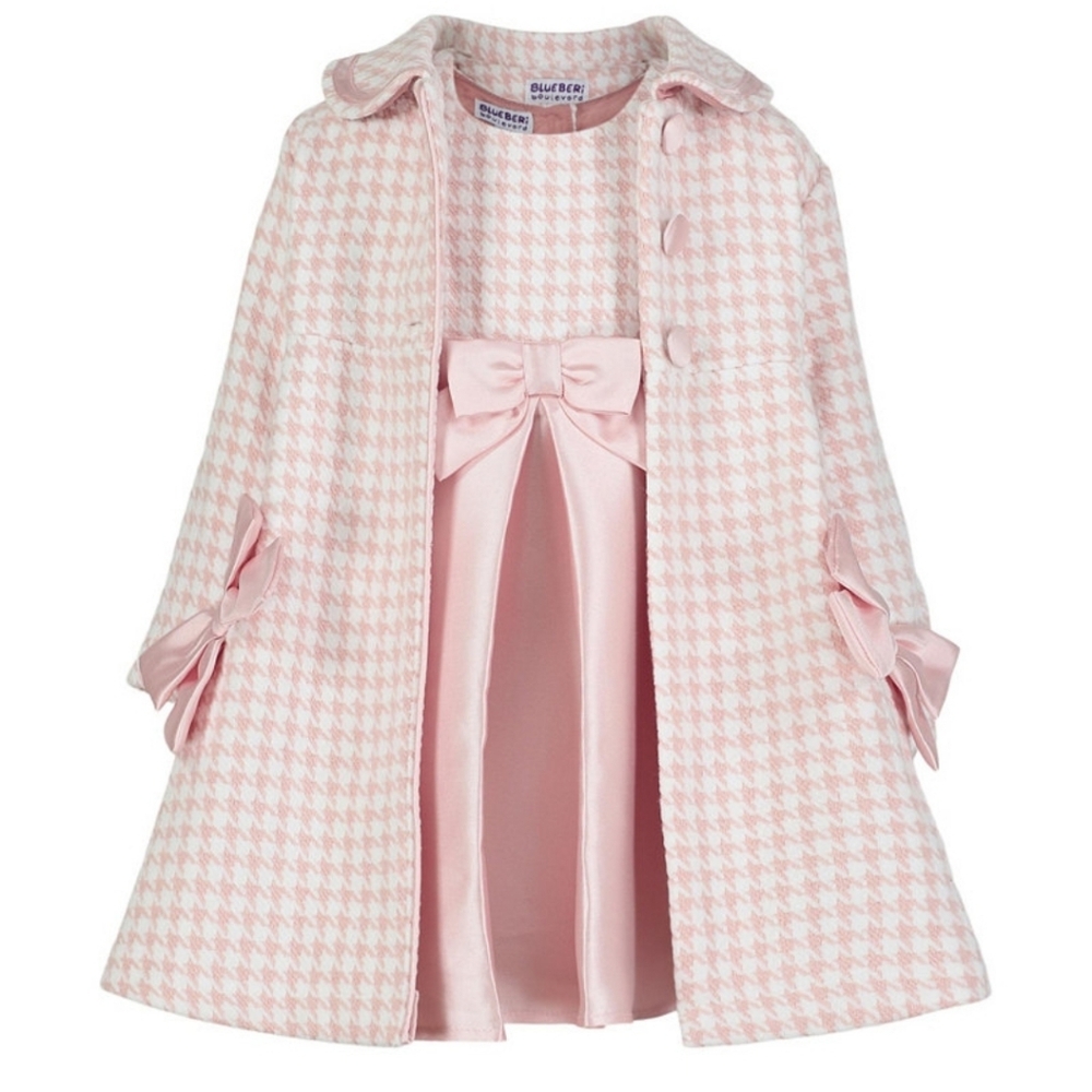 Blueberi Boulevard Baby Girls Mauve Checks Bows Dress and Coat, 2-Piece Set (8)
